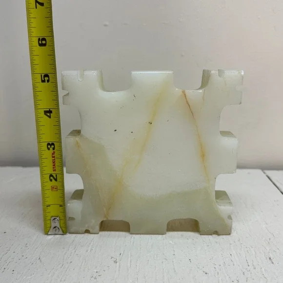 Vintage Onyx Ashtray Mother of Pearl Inlay Puzzle Piece Castle Design Decor - Picture 6 of 8